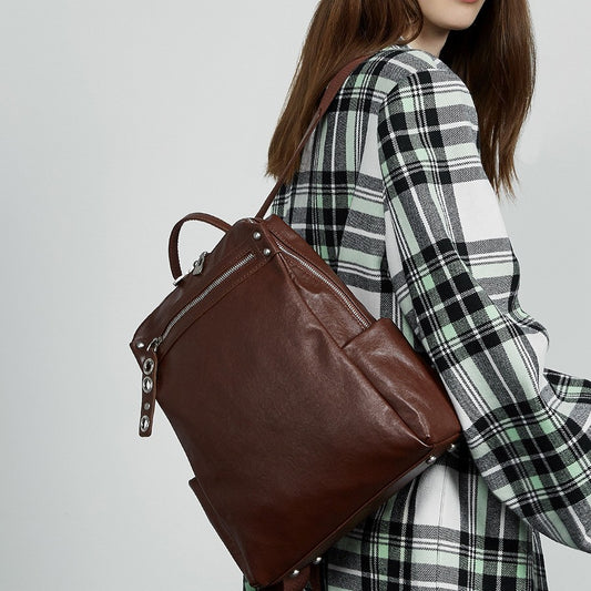 Large capacity first layer vegetable tanned cowhide backpack fashion travel backpack leather women's bag