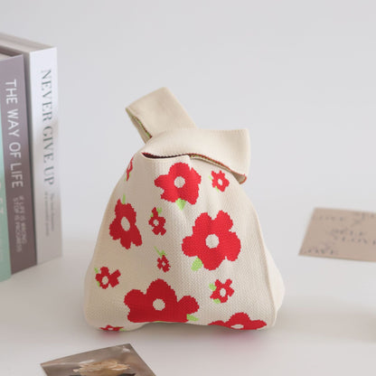 FLOWERSVERSE  INS Internet Hot New Handbag Women's Knitted Bag Japanese and Korean Style All-Match Hand Carrying Casual Tote Bag Factory Wholesale