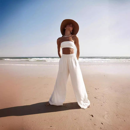 FLOWERSVERSE  Source  Cross-Border European and American Spring and Summer Thin Ins Super Hot All-Match Loose Wide Leg Casual Trousers Women