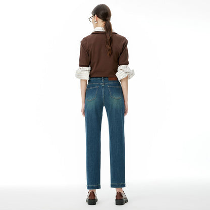 2025 popular autumn and winter new women's clothing slim-fitting high-waisted four-sided elastic denim nine-point pants Vientiane elastic fashion jeans women