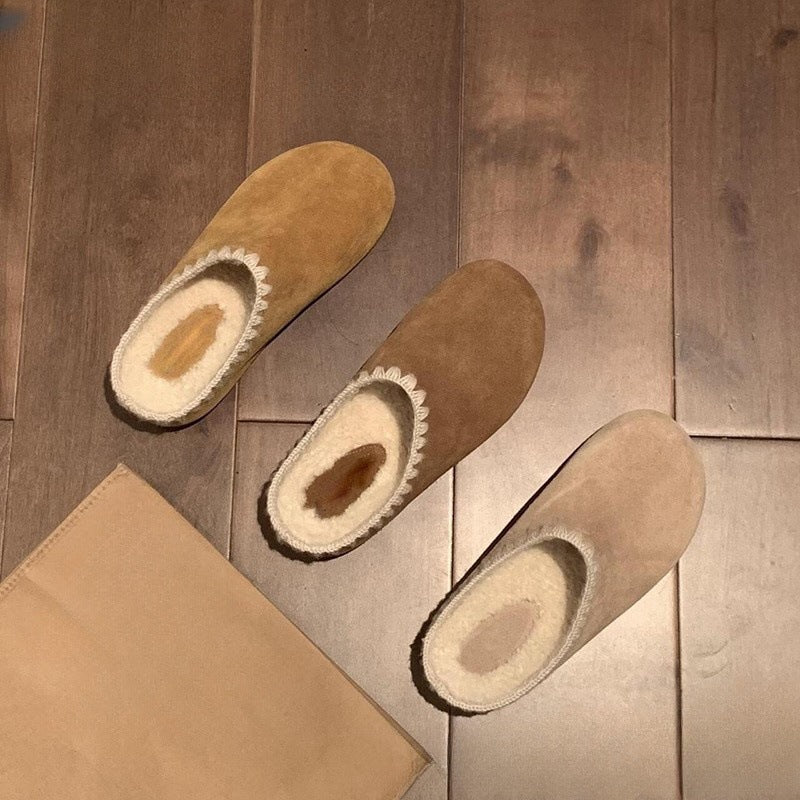 2025  Thick-bottomed Birkenstock fluffy slippers for women's popular winter wear to increase the height of casual cotton half drag