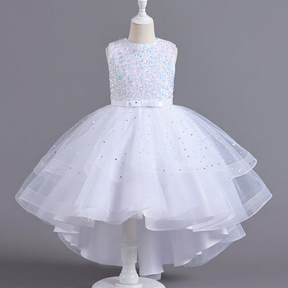 flowersverse Cross-Border Hot Selling Girls' Dress Princess Dress European and American Flower Girl Puffy Veil Tailing Dress Catwalk Costume for Piano Performance