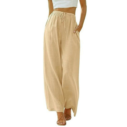 FLOWERSVERSE  EBay  European and American plus Size Women's Pants Linen Loose Casual Pocket Drawstring Wide Leg Pants Women