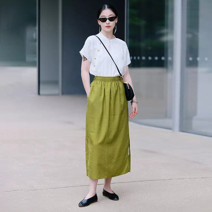 New Chinese dress women's spring and summer, Tencel hemp improved cheongsam dress, retro temperament split two colors B0451