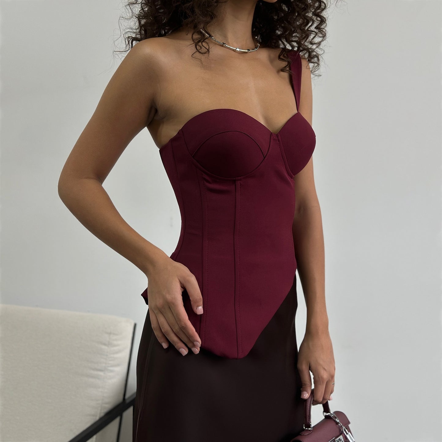 sexy babes irregular single shoulder sling vest women's inner spring and summer new waist strap tight vest