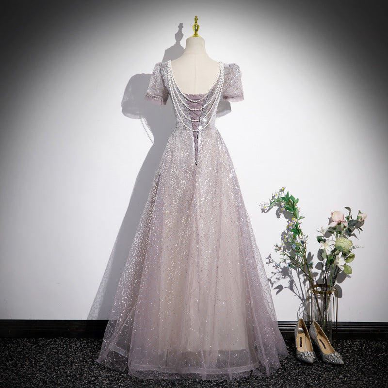 Banquet evening dress female high-end host high-end atmosphere high-grade V-neck  princess dress vocal art test