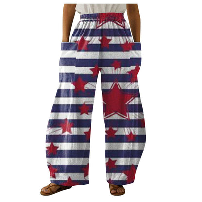 FLOWERSVERSE  Summer Women's Holiday Casual Loose Straight-Leg Wide-Leg Pants US Independence Day 3D Print Yoga Pants