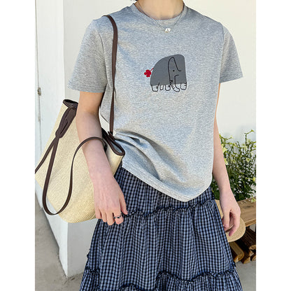 2025  Spring New Printed Short Sleeve T-Shirt Women's Autumn Inner Loose Casual Hot Bottom Top 90621