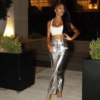 Popular trade women's clothing popular autumn and winter fashion high-waisted PU leather pants women's candy-colored casual pants women's wholesale spot