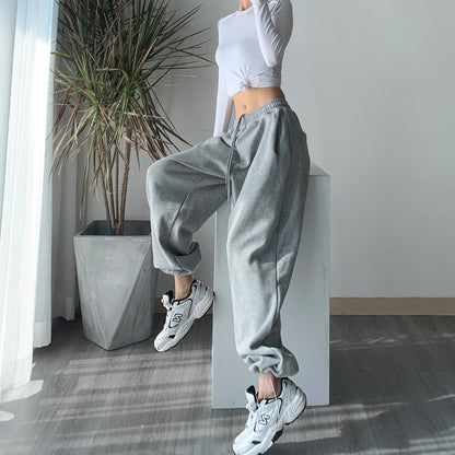 flowersverse [Original Quality Beige Colored Wool] Spring and Autumn Loose Wide Leg Track Pants Summer HOTan and NEWn Ins Casual Pants Ankle-Tied Sweatpants Female Fashion