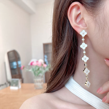 2025 New versatile temperament zircon earrings, high-end earrings wholesale tassel super long face thin lucky grass earrings