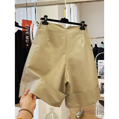 High sense unique chic super good-looking high waist loose wide legs A word casual tooling shorts women's summer pants