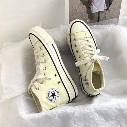 flowersverseSpring Wannian Versatile High-Top Canvas Shoes Women's Korean-Style Ulzzang Preppy Style Board Shoes Hong Kong Style Vintage Fashion Shoes