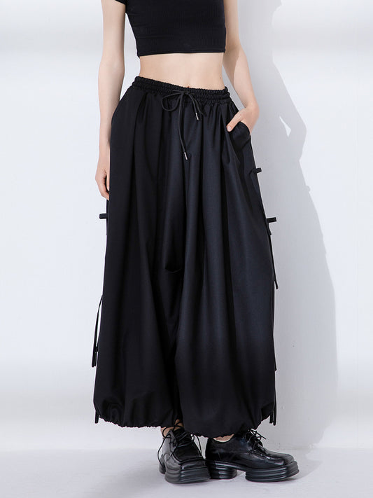 flowersverse Jinjuzhou Original Design Dark Japanese Yamamoto Yaosi Style Casual Pants Lace-up Loose-Fitting Pleated Wide-Leg Pants for Women
