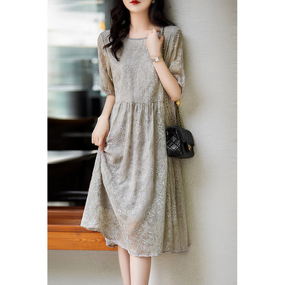 2025 Soft silk embroidered heavy mulberry silk dress high-end lace  women's new summer long skirt