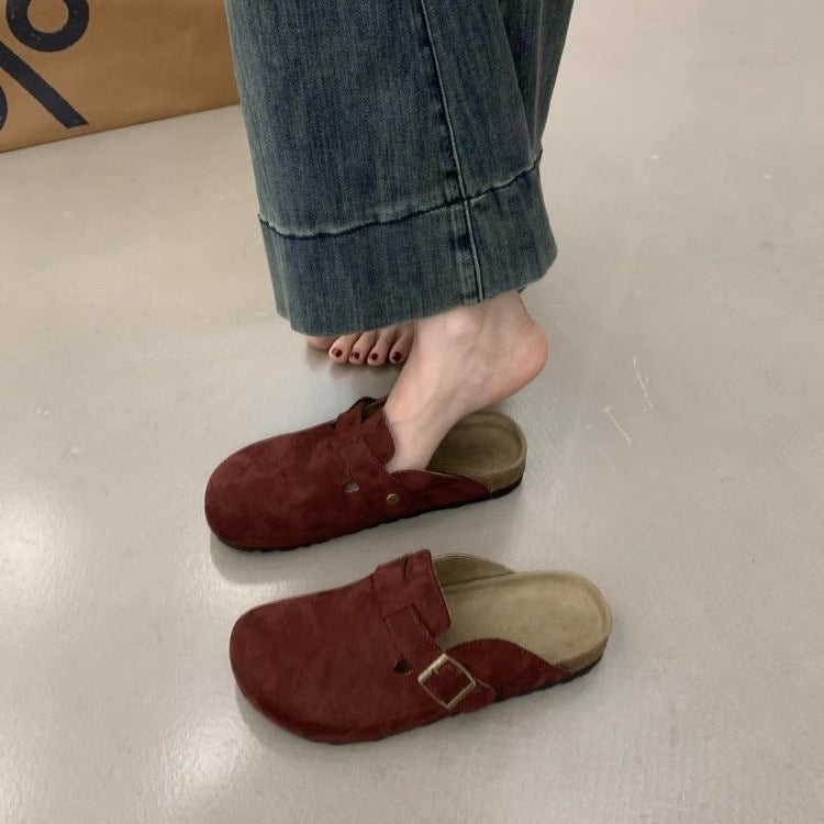 2025  platform-soled retro baotou half-slippers women's outerwear lazy one-pedal cork-soled leopard print Mary Jane Birkenstocks