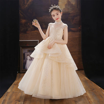 flowersverse Girl's Dress Princess Dress Tulle Tutu Flower Girl Piano Playing Children's Western Style Birthday Girl Host Evening Dress