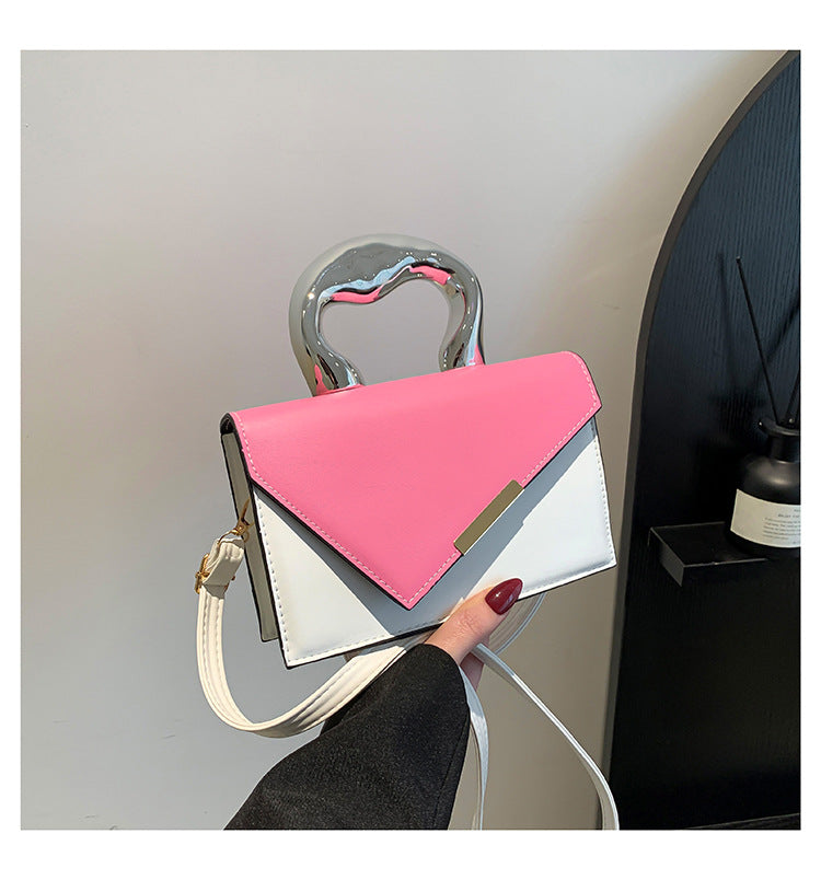 FLOWERSVERSE  Stylish Good Texture New Color-Blocking  Contrast Color Spring Leisure Simple Crossbody Metal Portable Square Pouch Women