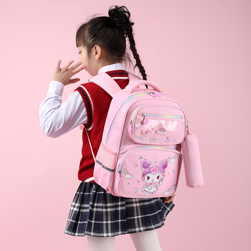 Elementary School Student Cartoon Fresh Girl Schoolbag Grade 2 to Grade 3 Decompression Spine Protection Schoolbag Multi-Compartment Large-Capacity Backpack