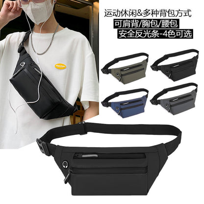 FLOWERSVERSE Men's Cell Phone Belt Bag Black Stall Leisure Waterproof Men's Chest Pack Outdoor Running Sports Cross Body Bags Foreign Trade