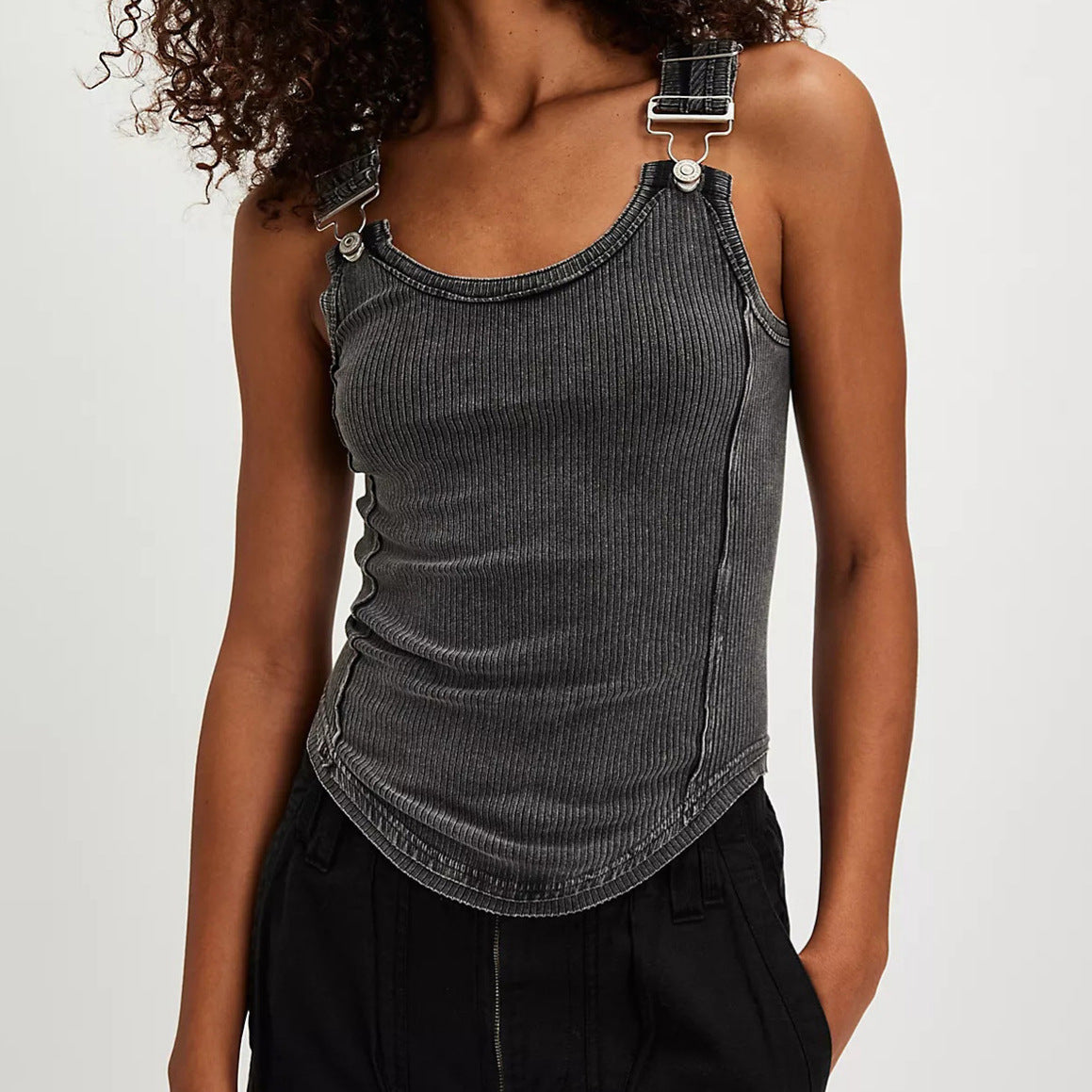 spring new strap buckle sling vest women wear fashion hot girls solid color lunch break waist top Popular trade