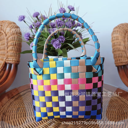 FLOWERSVERSE  Free Shipping Popular Small Bag Vegetable Basket PVC Woven Bag Open Children Small Clutch Hand Gift Bag Women's Bag