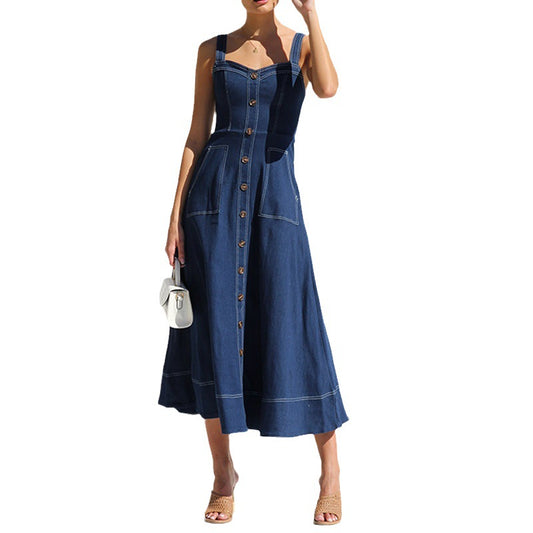 flowersverse Vintage Elegant Plain Sleeveless Casual Weaving Dress