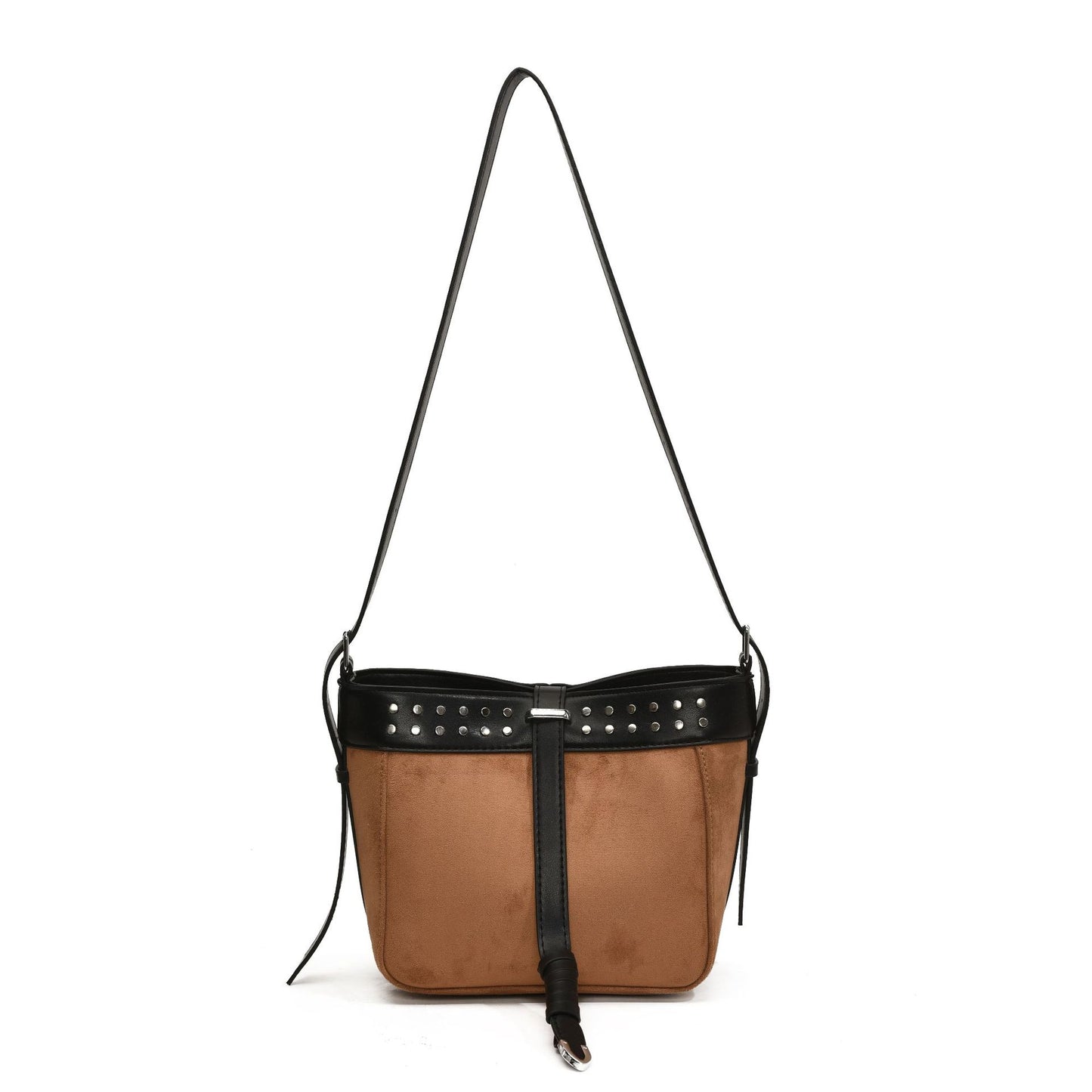 FLOWERSVERSE 2025 Cross-border bag women's new matte leather fleece bucket bag punk style rivet decoration women's shoulder bag messenger bag