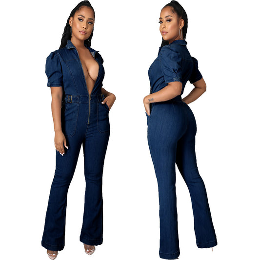 flowersverse Smr10328   New Cross-Border HOTan and NEWn Sexy Fashion Denim Women's Wear Slim Fit Bodysuit
