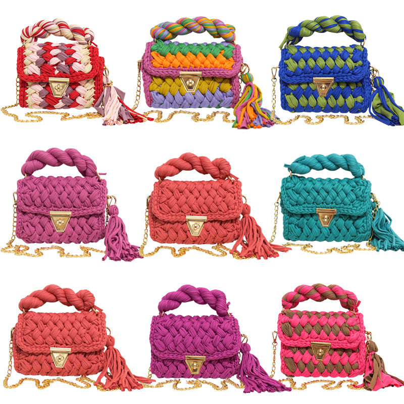 FLOWERSVERSE  Xuan Ya Hand-Woven Women's Handbag Color Bag Women's Crossbody Chain Bag Cross-Border Handbag