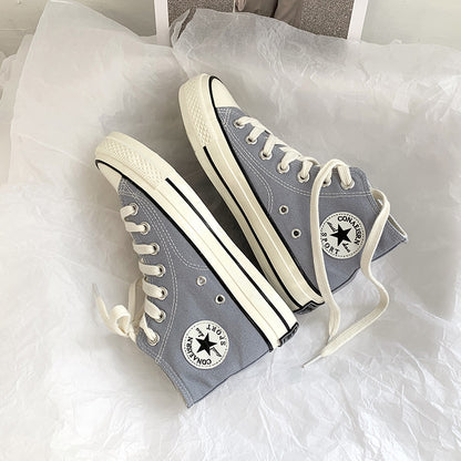 flowersverseSpring Wannian Versatile High-Top Canvas Shoes Women's Korean-Style Ulzzang Preppy Style Board Shoes Hong Kong Style Vintage Fashion Shoes