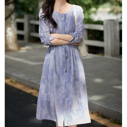 2025 "Sky City" Double Crepe Mulberry Silk, Gentle Wind Silk Dress Pleated Skirt Medium and Long Summer Women's Clothing
