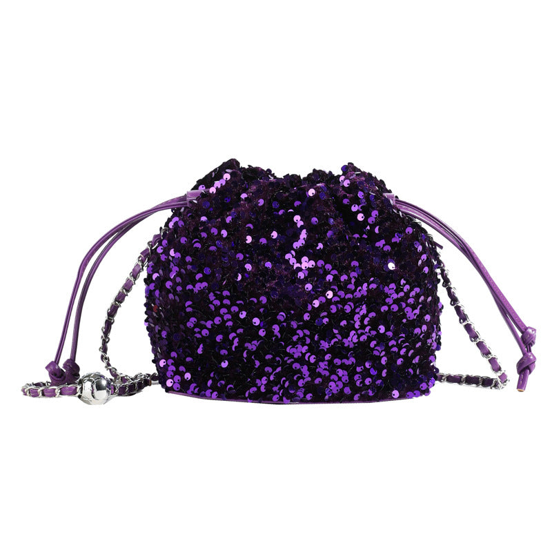 FLOWERSVERSE 2025 Sparkling large sequined pump belt bucket bag fashionable light luxury minimalist dinner bag Popular style chain shoulder messenger bag