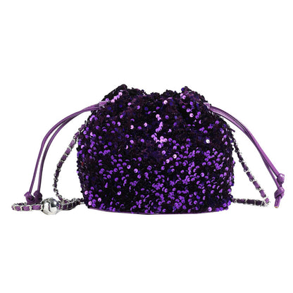 FLOWERSVERSE 2025 Sparkling large sequined pump belt bucket bag fashionable light luxury minimalist dinner bag Popular style chain shoulder messenger bag