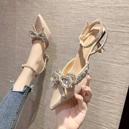 flowersverse  High Heel Sandals Women's Stiletto Heel Pointed Toe  Summer European and American New Closed Toe Casual Wine Glass Heel Ankle-Strap Buckle Sandals Women