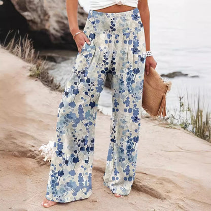 FLOWERSVERSE  European and American Spring and Summer  Cross-Border New Arrival Four Seasons Leisure Wide Leg Pants Printed Popular Loose Trousers for Women