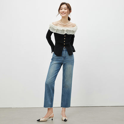 2025 popular Spring New High Waist Elastic Jeans Women's Straight Loose Nine-Point Pants Fashion Versatile Women's Jeans