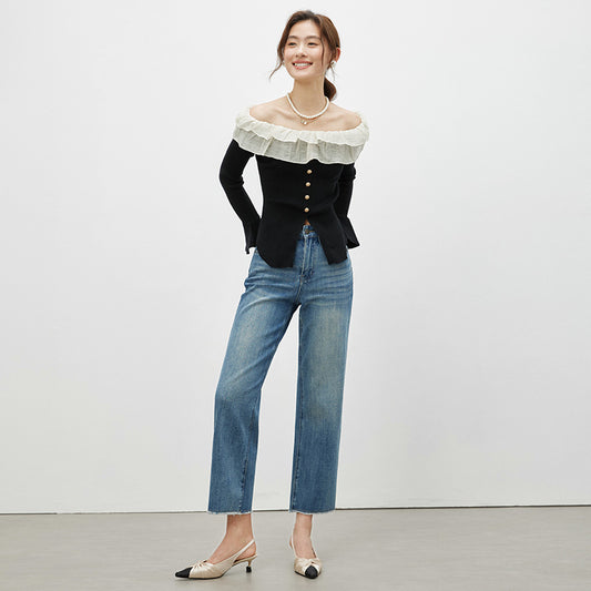 2025 popular Spring New High Waist Elastic Jeans Women's Straight Loose Nine-Point Pants Fashion Versatile Women's Jeans