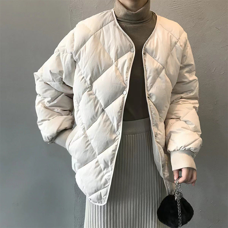 autumn and winter new down cotton-padded clothes women's short Hong Kong style rhombus light cotton-padded clothes loose cotton-padded jacket