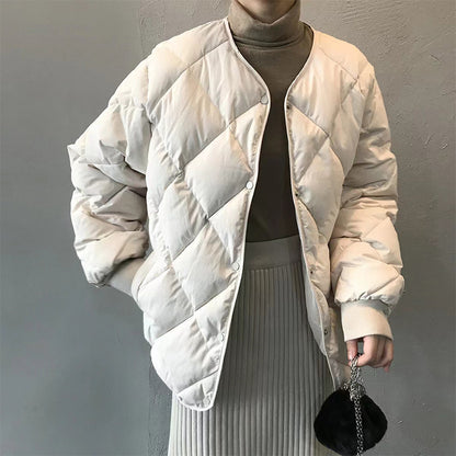 autumn and winter new down cotton-padded clothes women's short Hong Kong style rhombus light cotton-padded clothes loose cotton-padded jacket