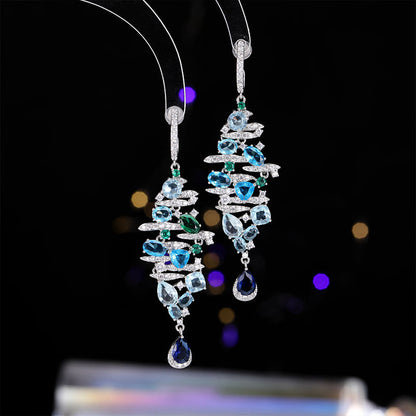 2025 New long fashionable fringed water drop earrings S925 silver needle  heavy industry jewelry earrings simple temperament wholesale
