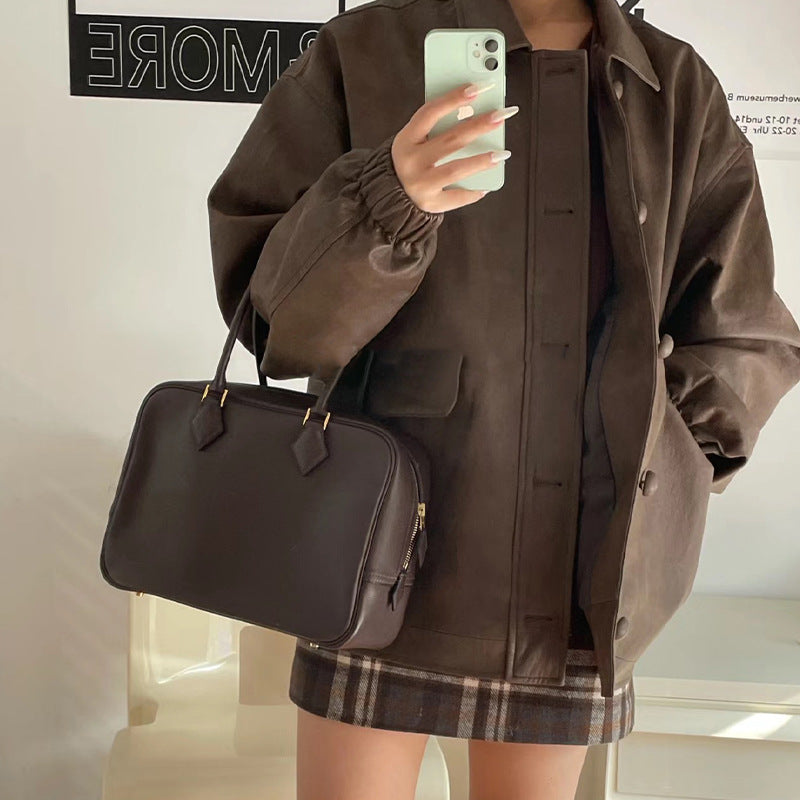 FLOWERSVERSE  High-End Quality  New First Layer Cowhide FINSBURY Leather Feather Bag Versatile Retro Handbag Women's Small Square Bag