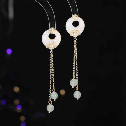 2025 Ping An Buckle Tassel Fu Character Xiangyun Earrings Imitation Jade New Chinese Antique Earrings Guofeng Cheongsam Hanfu Versatile Earrings