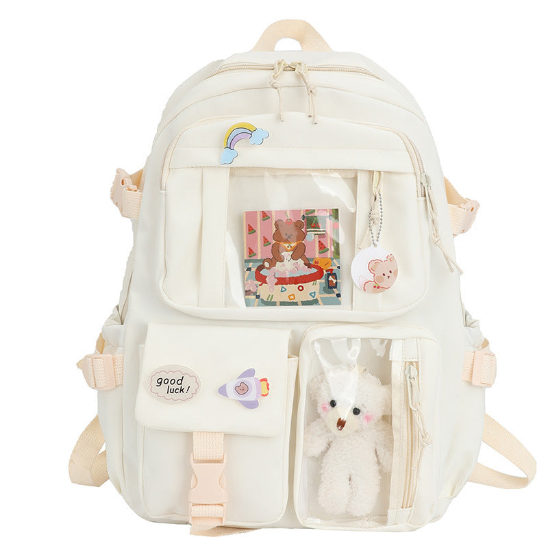 INS Retro Canvas Backpack Pure Colored Fresh Korean Style Backpack Female Leisure Schoolbag Student Junior High School Backpack