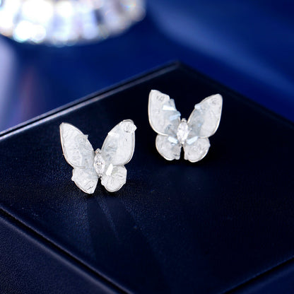 2025 Simple and versatile, high-end sense, super fairy personality, fashion earrings, high-end niche blue crystal butterfly stud earrings, women