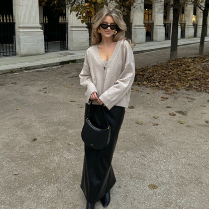 Single-breasted v-neck sweater  spring new lazy style  casual cardigan sweater jacket one piece