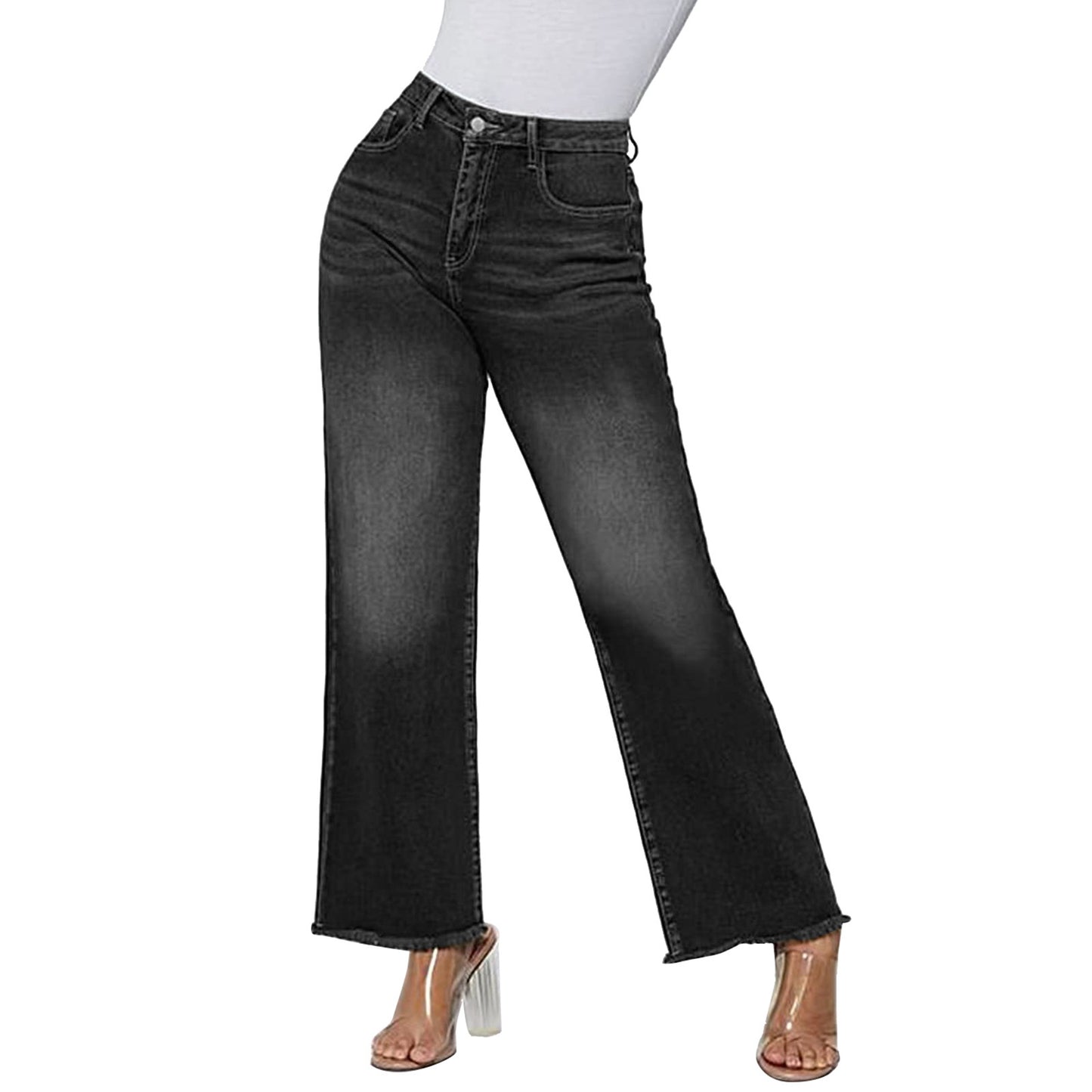 New  retro loose cat whisker loose casual rough edge jeans nine-point pants women