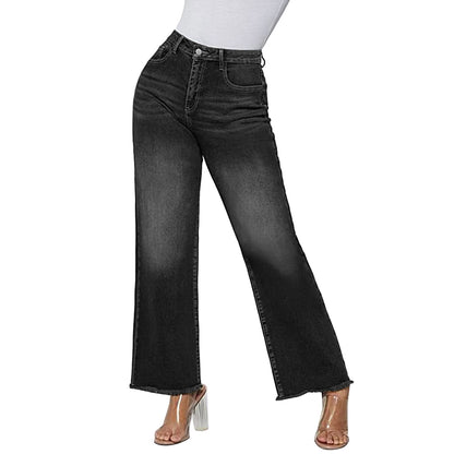 New  retro loose cat whisker loose casual rough edge jeans nine-point pants women
