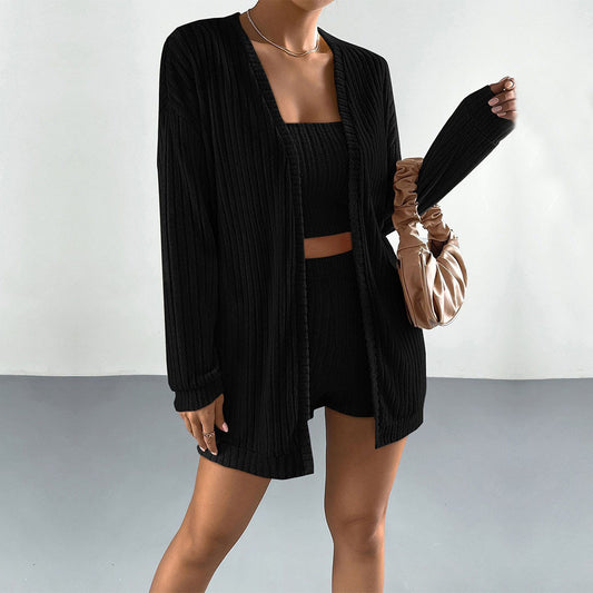 FLOWERSVERSE 2025 New women's clothing casual sexy fashion suit autumn and winter slim jacket tube top shorts three-piece set