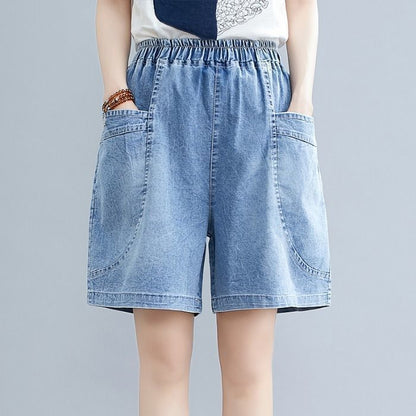 flowersverse Denim Shorts Women's Summer  New Pants Women's Casual Loose Hole Embroidery Stitching Thin Wide-Leg Pants